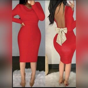 Elegant Red Backless Dress with Bow